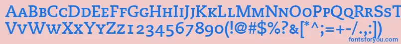 Fonte PmnCaecilia75BoldSmallCapsOldstyleFigures – fontes azuis em um fundo rosa