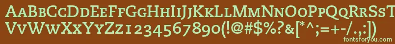 PmnCaecilia75BoldSmallCapsOldstyleFigures-Schriftart – Grüne Schriften auf braunem Hintergrund