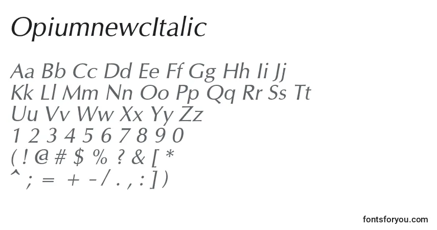 Schriftart OpiumnewcItalic – Alphabet, Zahlen, spezielle Symbole