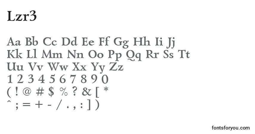 A fonte Lzr3 – alfabeto, números, caracteres especiais