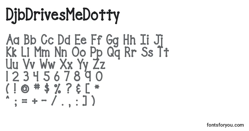 Schriftart DjbDrivesMeDotty – Alphabet, Zahlen, spezielle Symbole