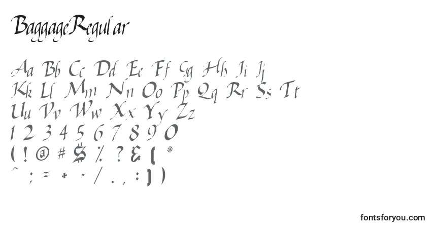 Czcionka BaggageRegular – alfabet, cyfry, specjalne znaki