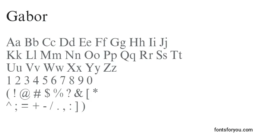 A fonte Gabor – alfabeto, números, caracteres especiais