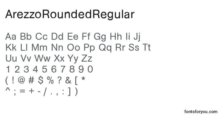 A fonte ArezzoRoundedRegular – alfabeto, números, caracteres especiais