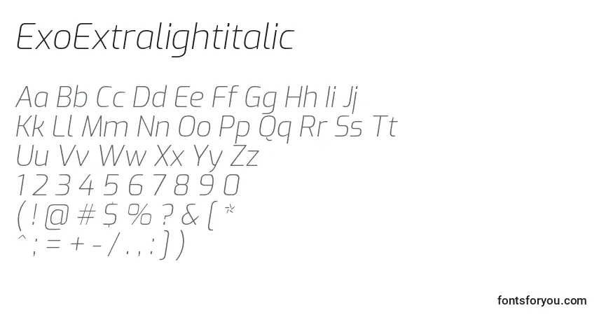 Schriftart ExoExtralightitalic – Alphabet, Zahlen, spezielle Symbole