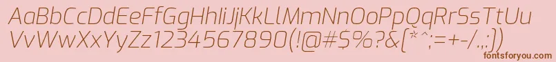 ExoExtralightitalic-Schriftart – Braune Schriften auf rosa Hintergrund