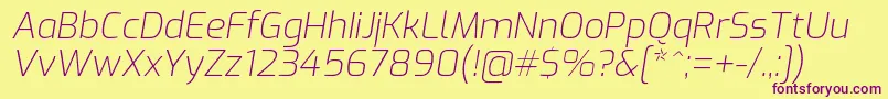 ExoExtralightitalic Font – Purple Fonts on Yellow Background