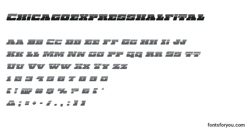A fonte Chicagoexpresshalfital – alfabeto, números, caracteres especiais