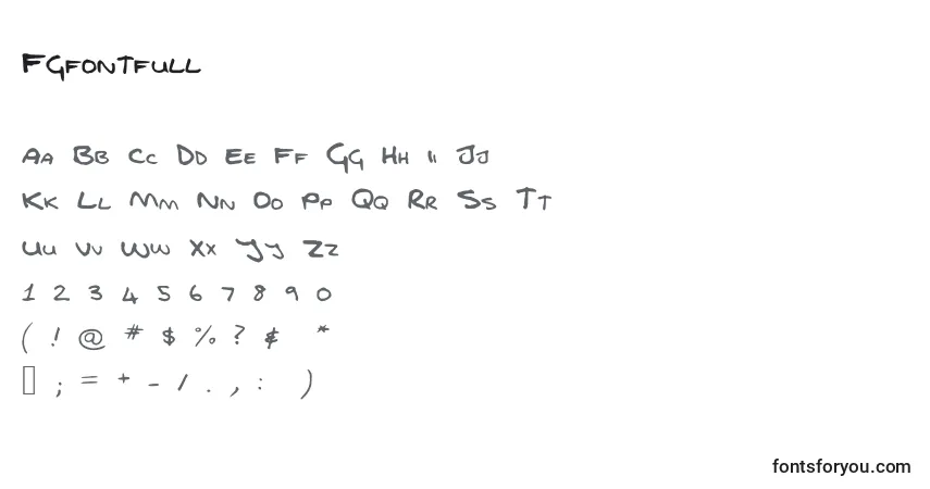 Czcionka Fgfontfull – alfabet, cyfry, specjalne znaki