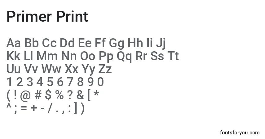 Czcionka Primer Print – alfabet, cyfry, specjalne znaki