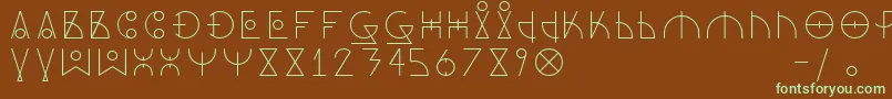 フォントDosAmazigh1 – 緑色の文字が茶色の背景にあります。