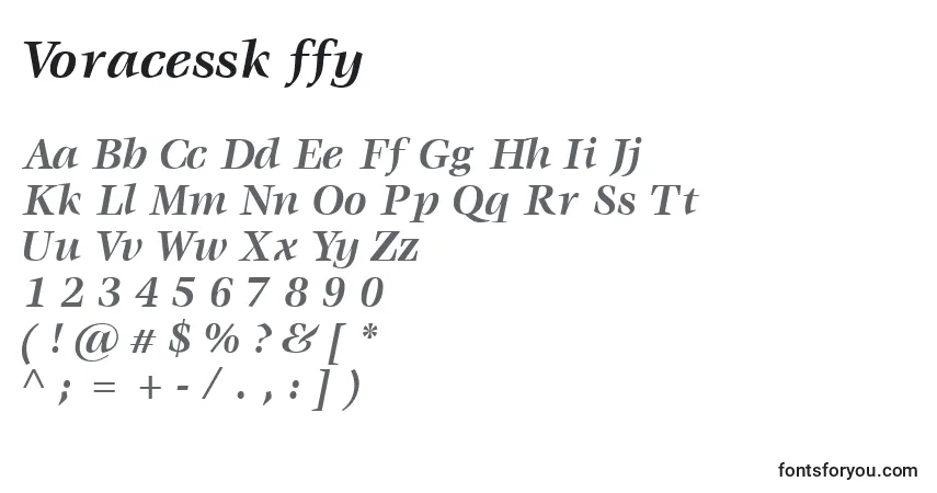 Schriftart Voracessk ffy – Alphabet, Zahlen, spezielle Symbole