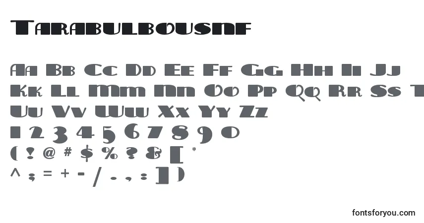 Czcionka Tarabulbousnf – alfabet, cyfry, specjalne znaki