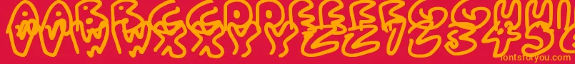 Fonte AlmostOutlines – fontes laranjas em um fundo vermelho