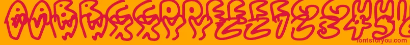 AlmostOutlines-Schriftart – Rote Schriften auf orangefarbenem Hintergrund