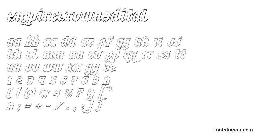 A fonte Empirecrown3Dital – alfabeto, números, caracteres especiais