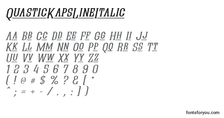 A fonte QuasticKapsLineItalic – alfabeto, números, caracteres especiais