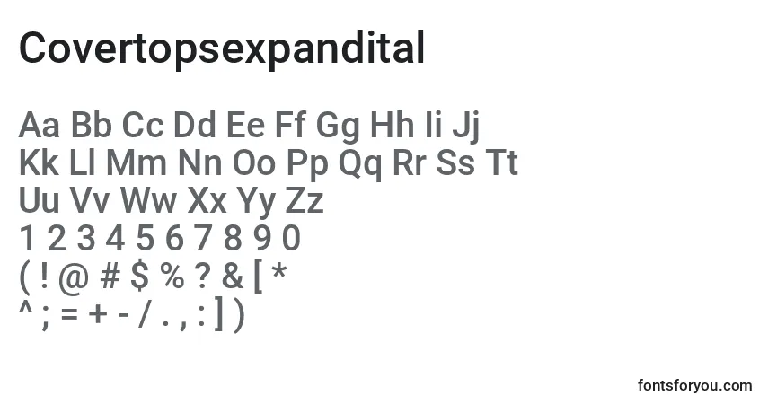 Шрифт Covertopsexpandital – алфавит, цифры, специальные символы