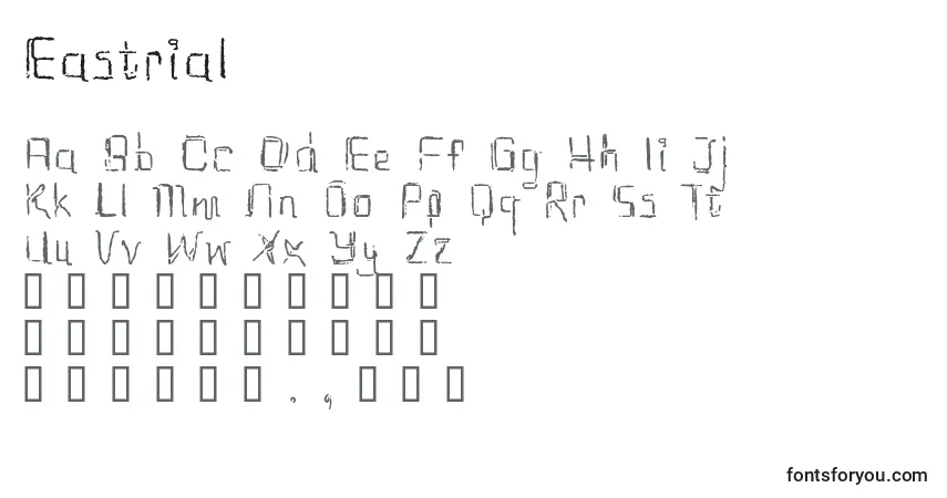 A fonte Eastrial – alfabeto, números, caracteres especiais