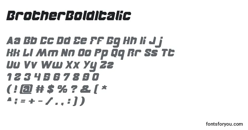 Шрифт BrotherBoldItalic – алфавит, цифры, специальные символы