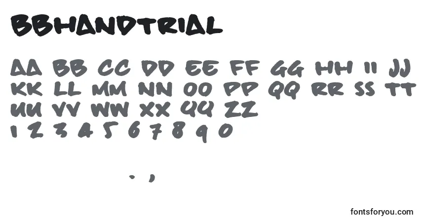 Czcionka Bbhandtrial – alfabet, cyfry, specjalne znaki