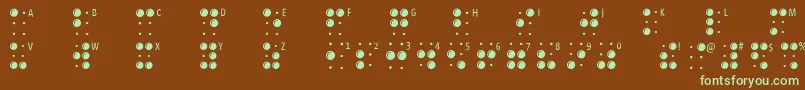 フォントBraillelatin – 緑色の文字が茶色の背景にあります。