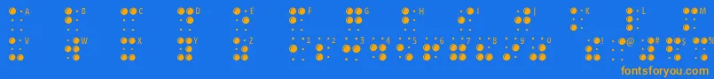 Braillelatin-fontti – oranssit fontit sinisellä taustalla