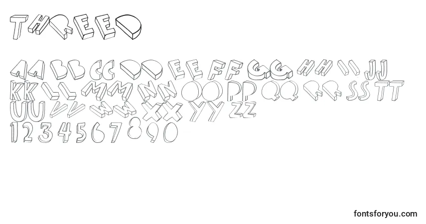 Schriftart Threed – Alphabet, Zahlen, spezielle Symbole