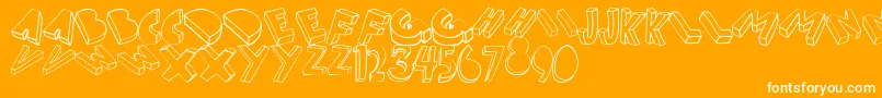 Threed-Schriftart – Weiße Schriften auf orangefarbenem Hintergrund