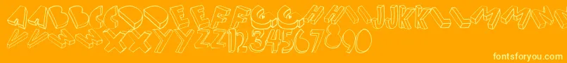 Threed-Schriftart – Gelbe Schriften auf orangefarbenem Hintergrund