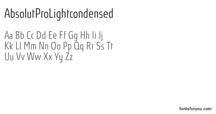 Шрифт AbsolutProLightcondensed – алфавит, цифры, специальные символы