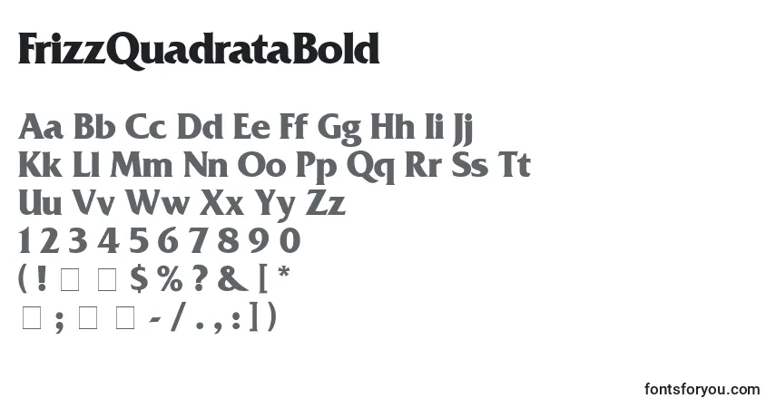 A fonte FrizzQuadrataBold – alfabeto, números, caracteres especiais