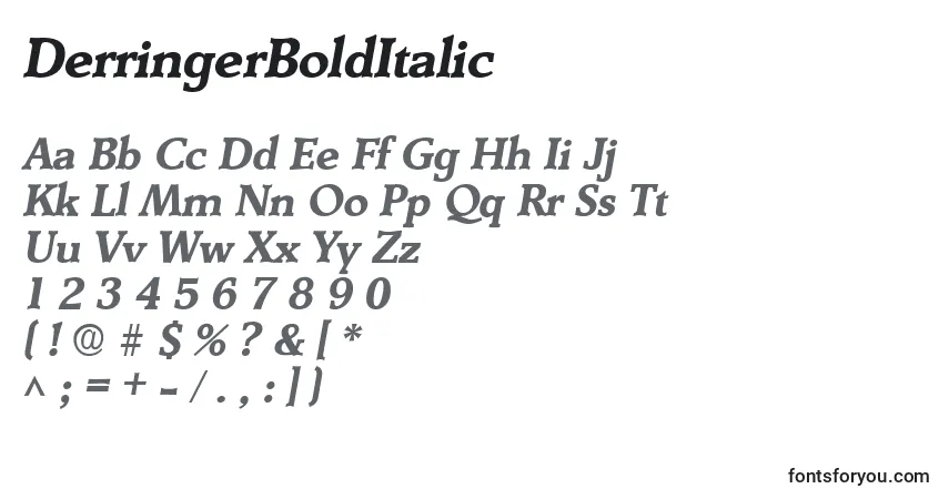 A fonte DerringerBoldItalic – alfabeto, números, caracteres especiais