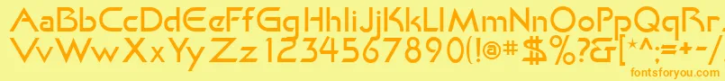 フォントKhanLight – オレンジの文字が黄色の背景にあります。