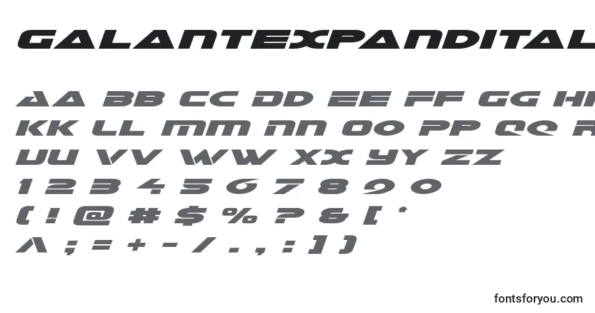 Czcionka Galantexpandital – alfabet, cyfry, specjalne znaki
