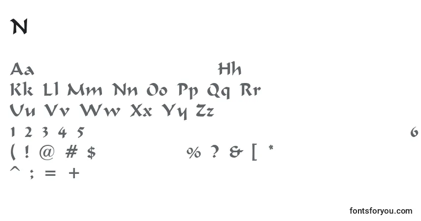 Czcionka NomeDePlume – alfabet, cyfry, specjalne znaki
