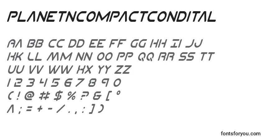 A fonte Planetncompactcondital – alfabeto, números, caracteres especiais