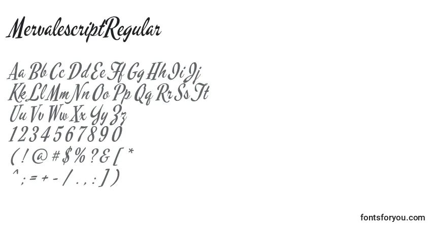 Fuente MervalescriptRegular - alfabeto, números, caracteres especiales
