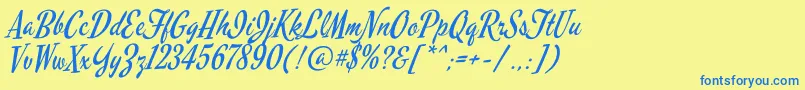 MervalescriptRegular-Schriftart – Blaue Schriften auf gelbem Hintergrund