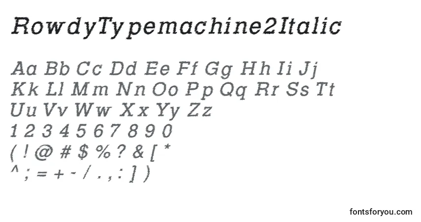 A fonte RowdyTypemachine2Italic – alfabeto, números, caracteres especiais