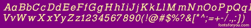 Fonte RowdyTypemachine2Italic – fontes amarelas em um fundo roxo