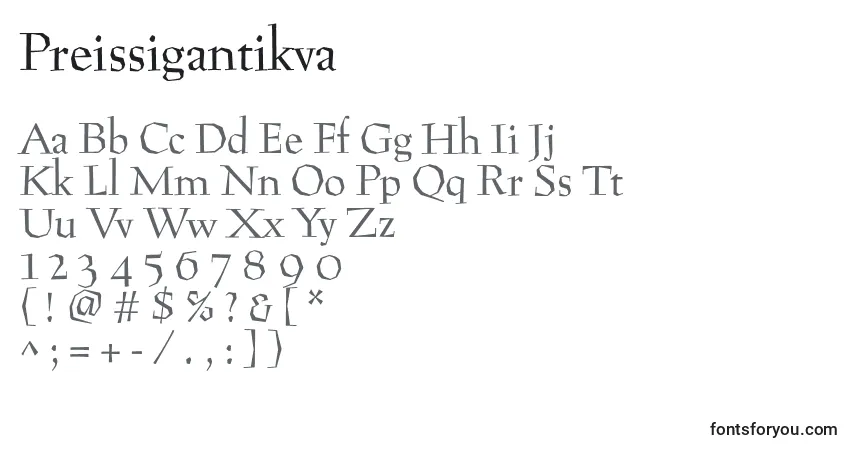 A fonte Preissigantikva – alfabeto, números, caracteres especiais