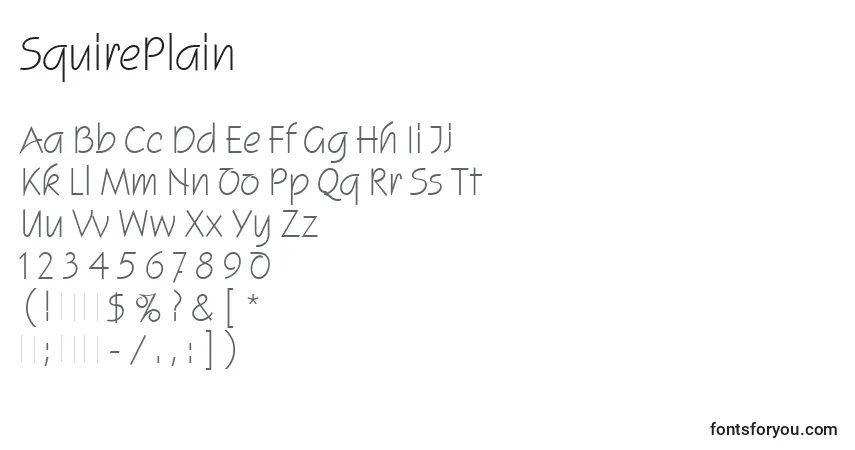 Schriftart SquirePlain – Alphabet, Zahlen, spezielle Symbole