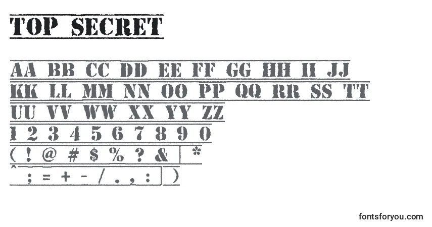 A fonte Top Secret – alfabeto, números, caracteres especiais