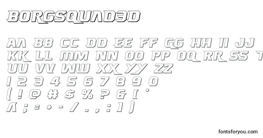 Schriftart Borgsquad3D – Alphabet, Zahlen, spezielle Symbole