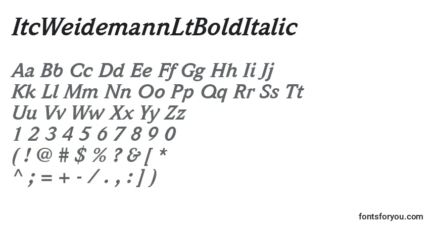 Czcionka ItcWeidemannLtBoldItalic – alfabet, cyfry, specjalne znaki