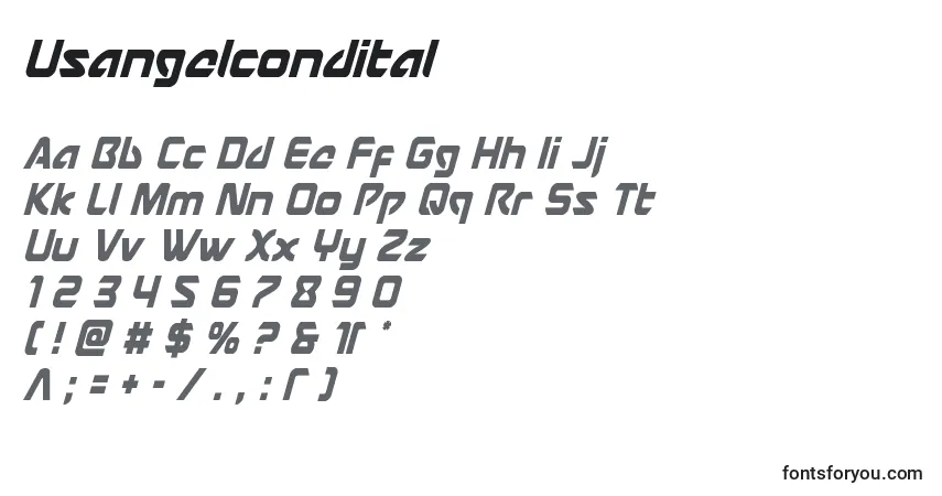 Usangelconditalフォント–アルファベット、数字、特殊文字