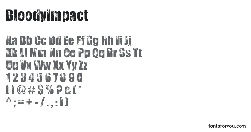 Schriftart BloodyImpact – Alphabet, Zahlen, spezielle Symbole