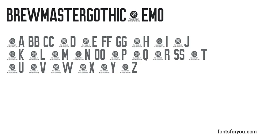 Czcionka BrewmasterGothicDemo – alfabet, cyfry, specjalne znaki
