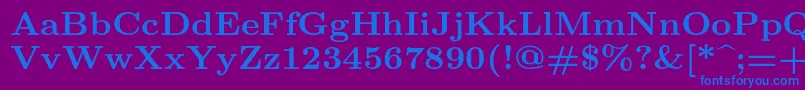 Lmroman8Bold-Schriftart – Blaue Schriften auf violettem Hintergrund